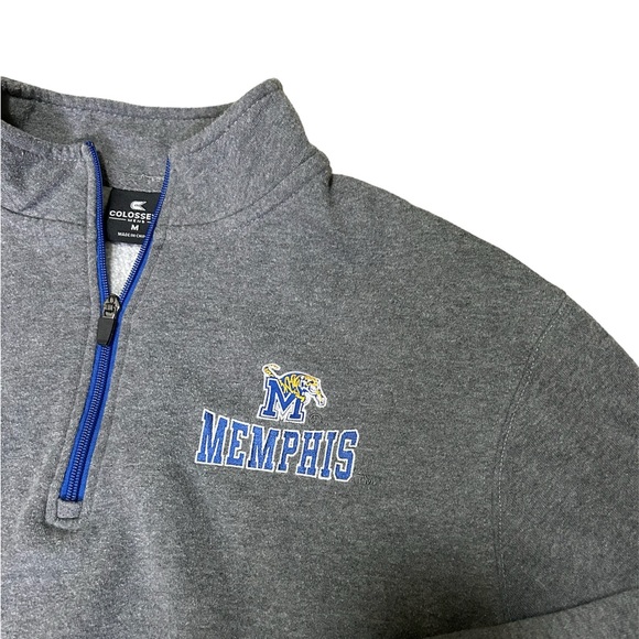 Memphis Tigers Men’s Basketball Merch Grey Quarter Zip Sweater - Picture 2 of 5